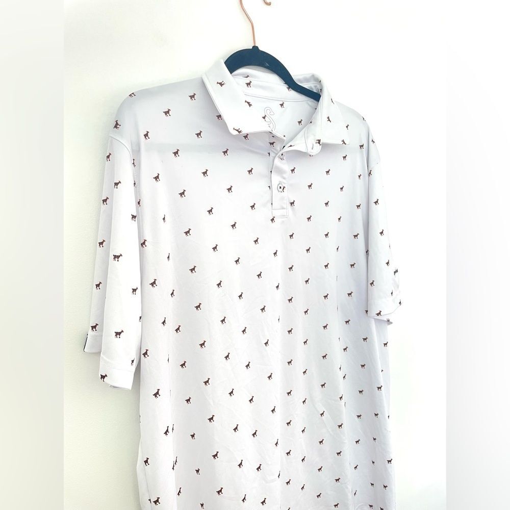 Swannies Polo Shirt Mens 2XL White Golf Goat Logo Short Sleeve Animal Print